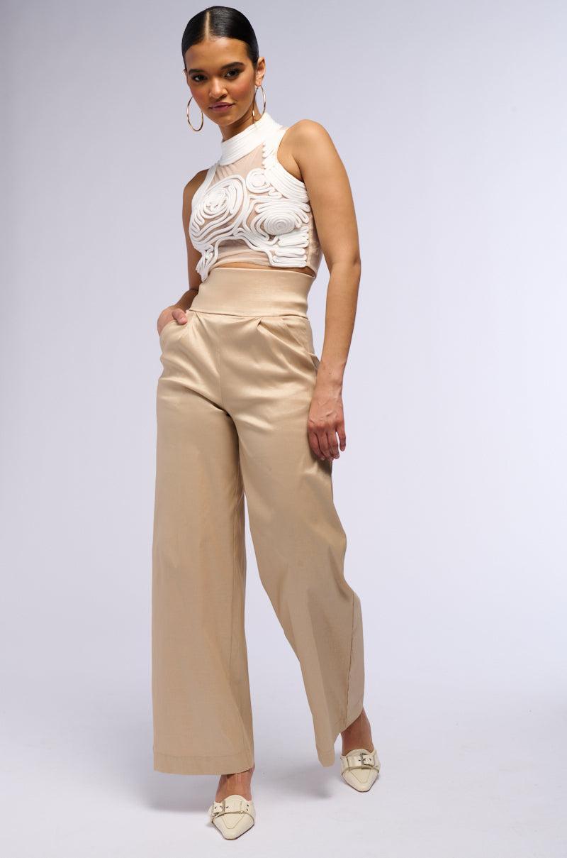 BIG BOOTY HIGH WAIST WIDE LEG TROUSER IN TAUPE Product Image