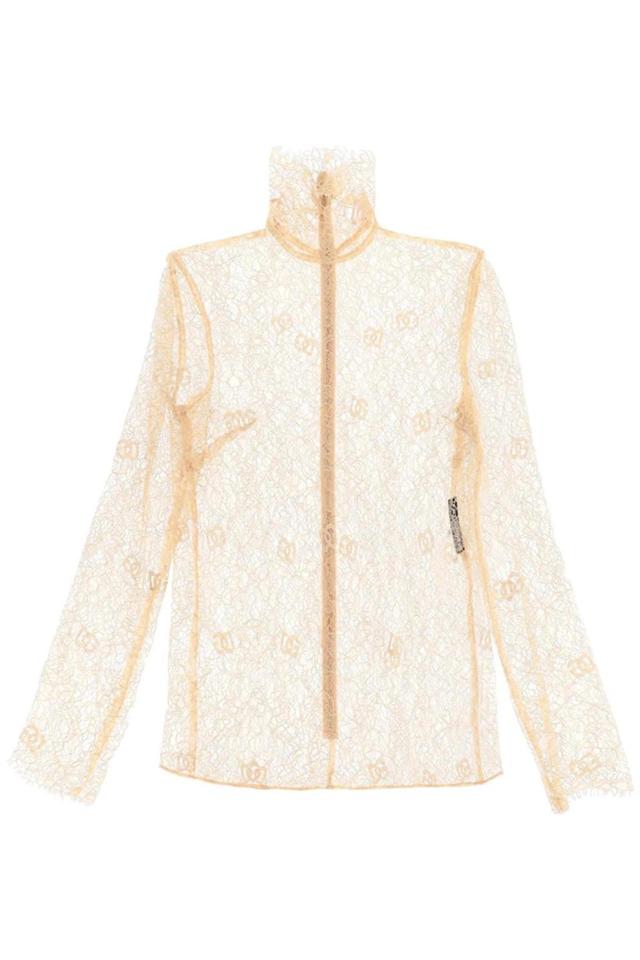 Lace High-neck Blouse In Beige Product Image