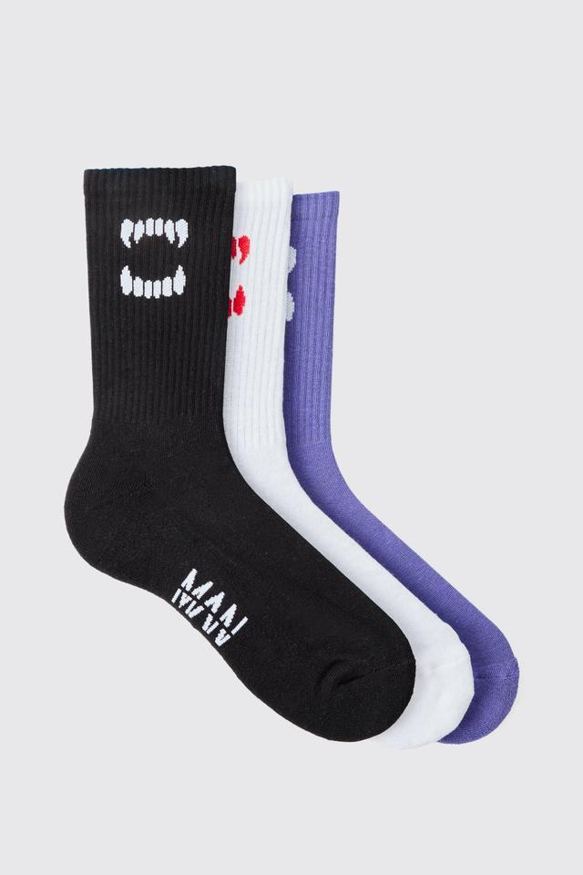 3 Pack Fang Ribbed Socks | boohooMAN USA Product Image