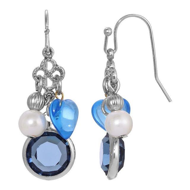 1928 Channel Heart Charm Drop Earrings, Womens, Blue Product Image