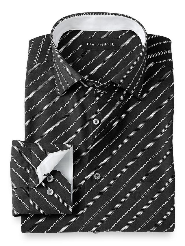 Non-Iron Cotton Diagonal Stripe Dress Shirt With Contrast Trim - Black/white Product Image