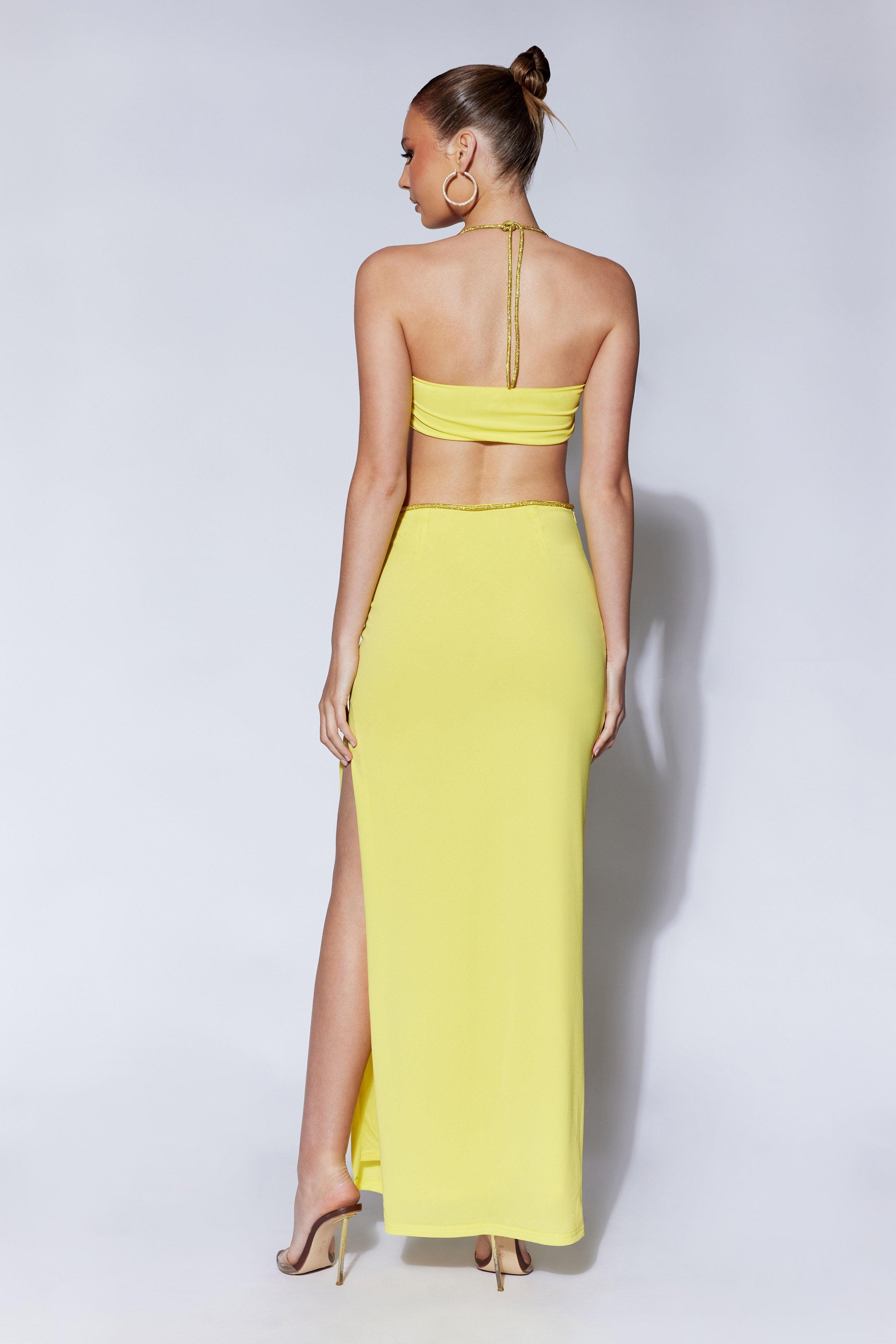 Sweeney Diamante Maxi Skirt With Split - Chartreuse Product Image