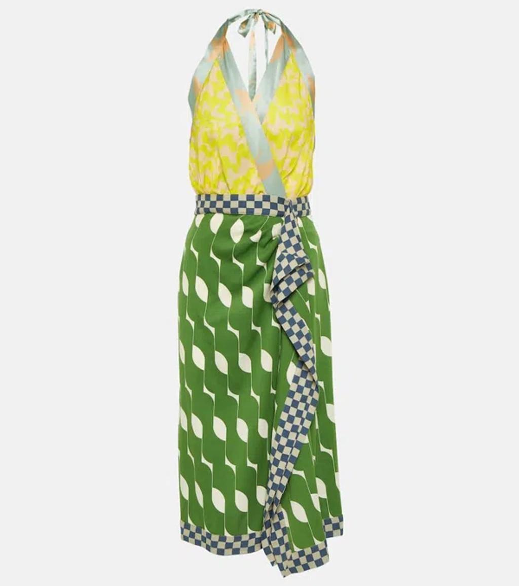 Dole Printed Silk Midi Dress In Green Product Image