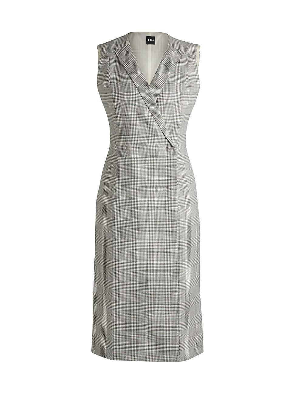 Womens Wrap Front Dress in Checked Virgin Wool Crepe Product Image