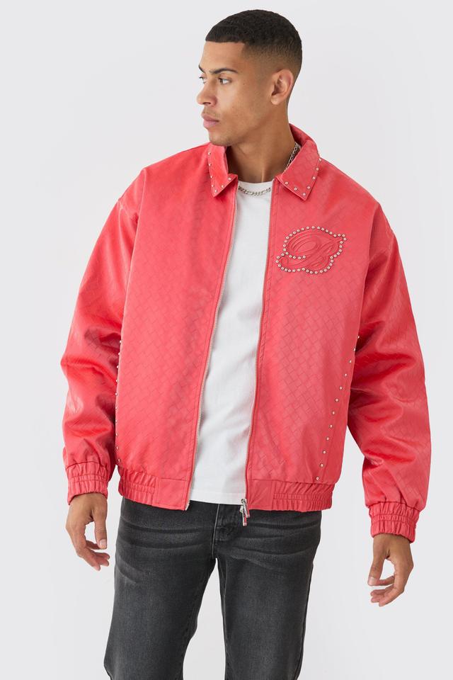 Oversized Weave Pu Bomber | boohooMAN USA Product Image