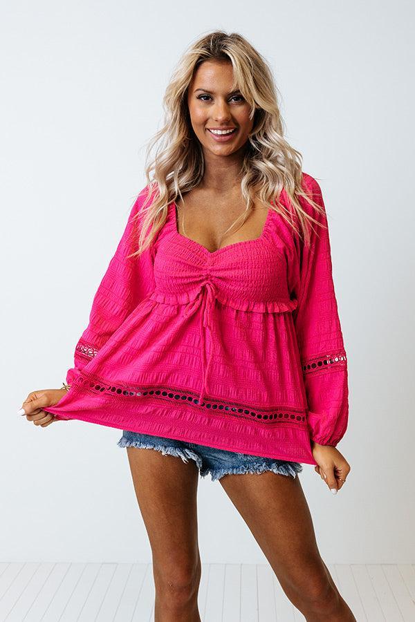 Saturday Brunch Babydoll Top In Hot Pink Product Image