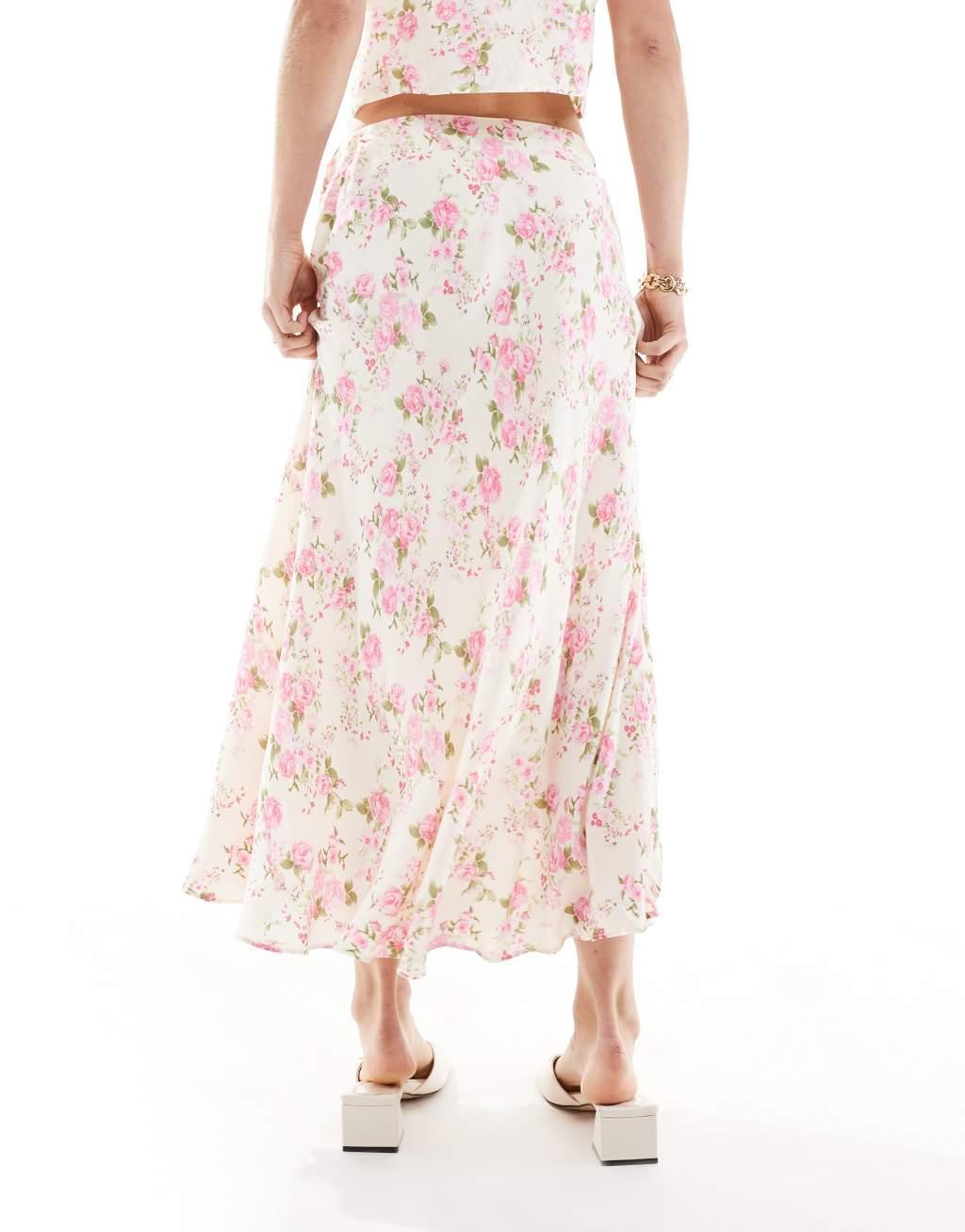 Mango midi floral print skirt in white - part of a set Product Image