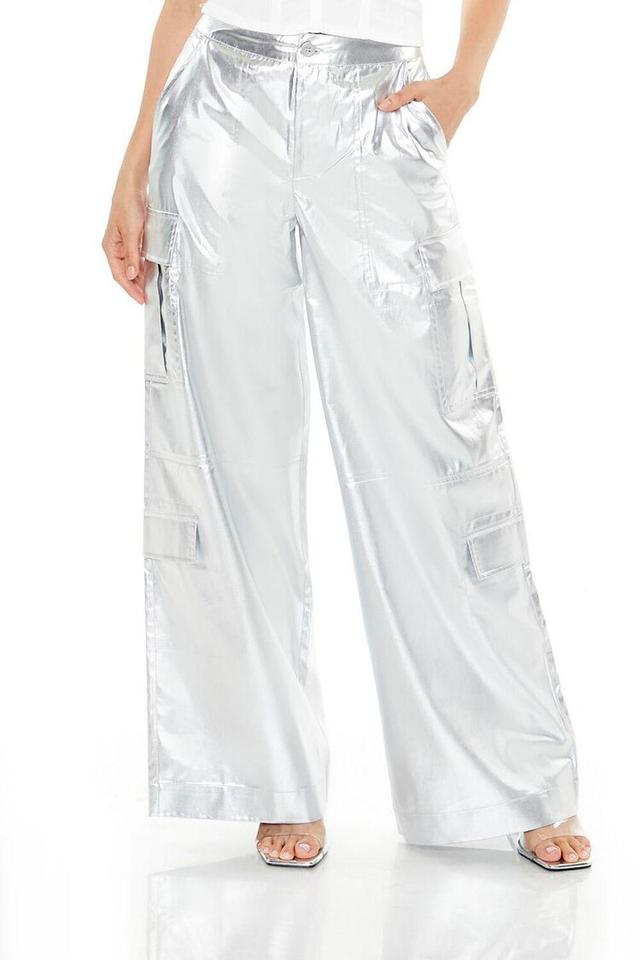 Satin Metallic Cargo Pants | Forever 21 Product Image