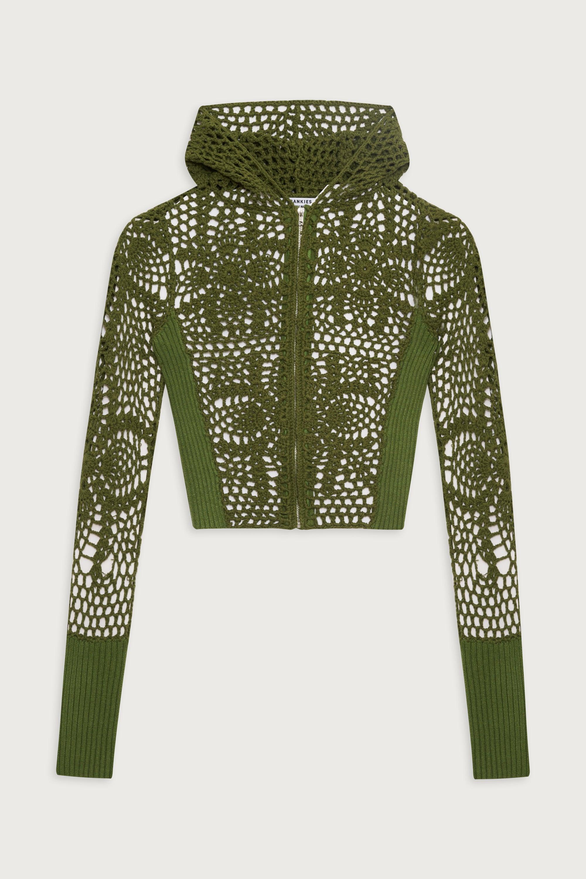 Lyla Crochet Zip Up Hoodie - Sea Moss Product Image