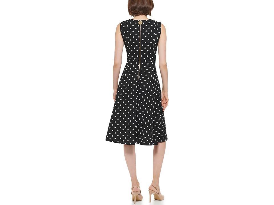 Calvin Klein Polka Dot Scuba Crepe Sleeveless Crew Neck Midi Dress Product Image