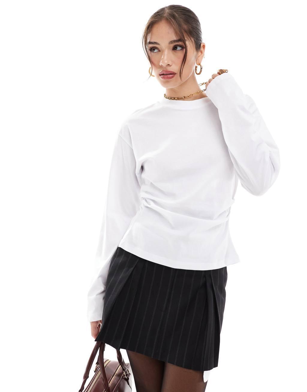 ASOS DESIGN corset long sleeve tee in white Product Image