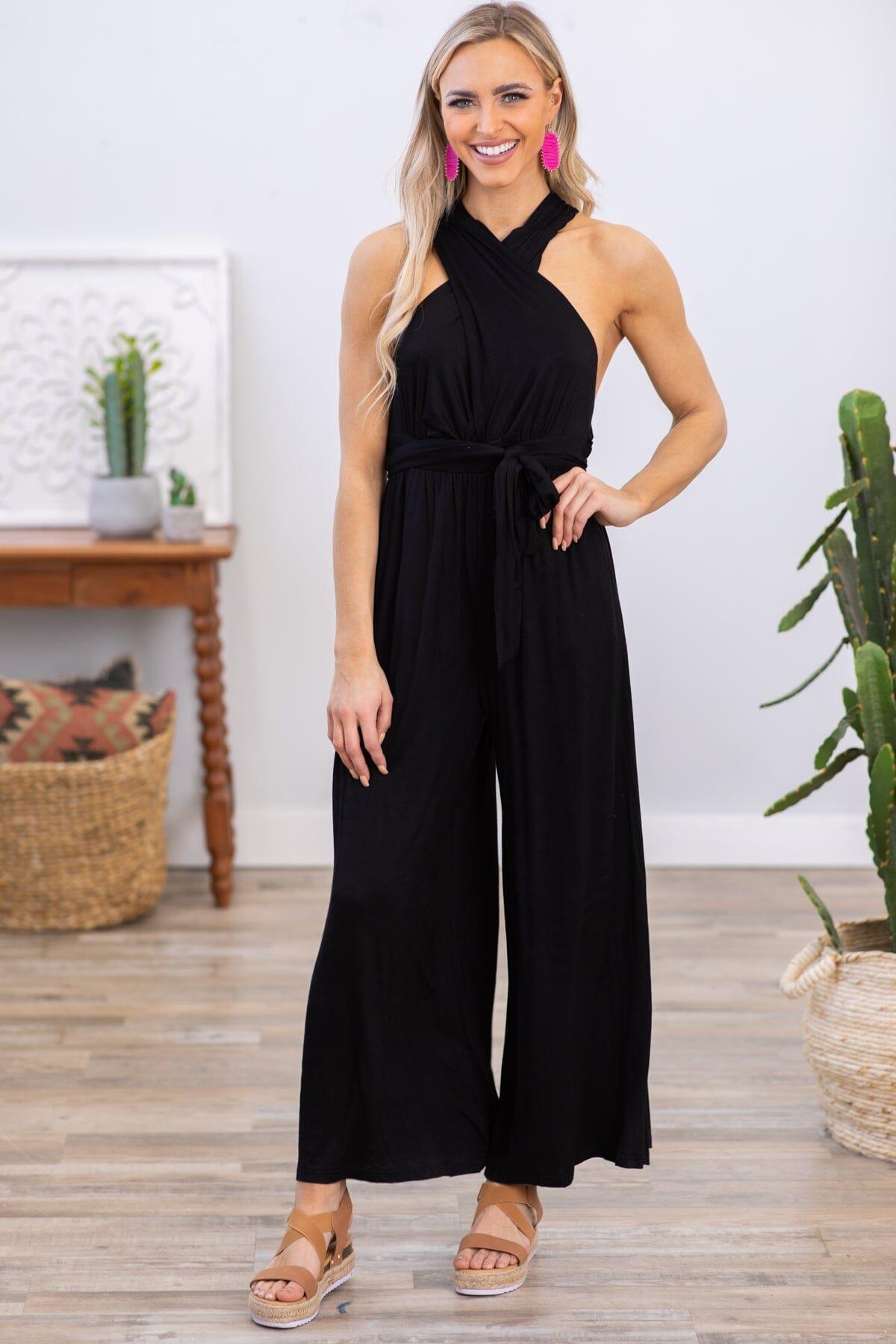 Black Convertible Strap Wide Leg Jumpsuit Product Image