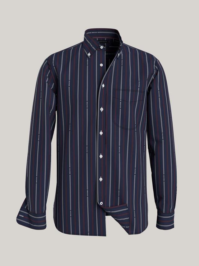 Tommy Hilfiger Men's Regular Fit Logo Stripe Poplin Shirt Product Image