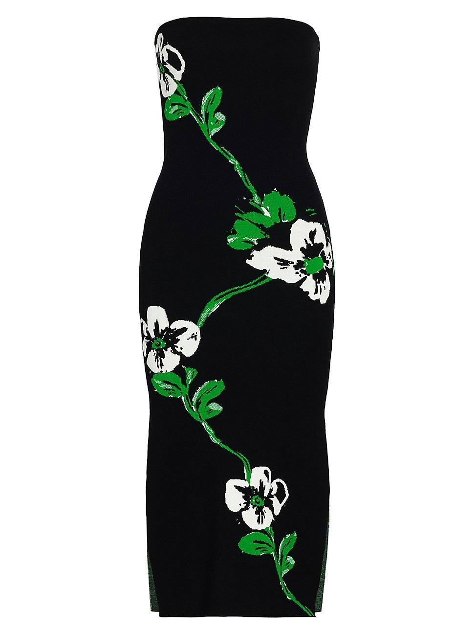 Womens Floral Jacquard Strapless Midi-Dress Product Image