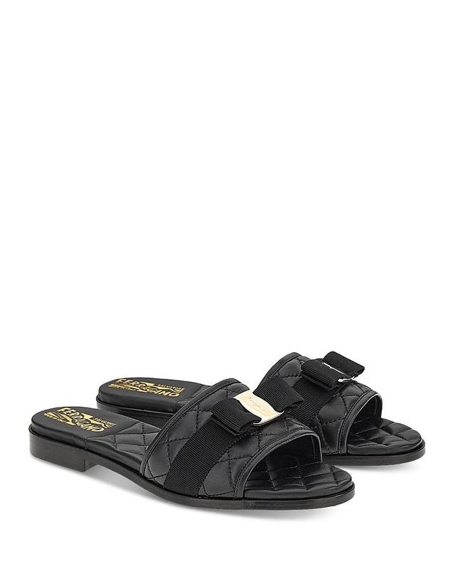 Ferragamo Womens Lovec Q Bow Accent Quilted Slide Sandals Product Image