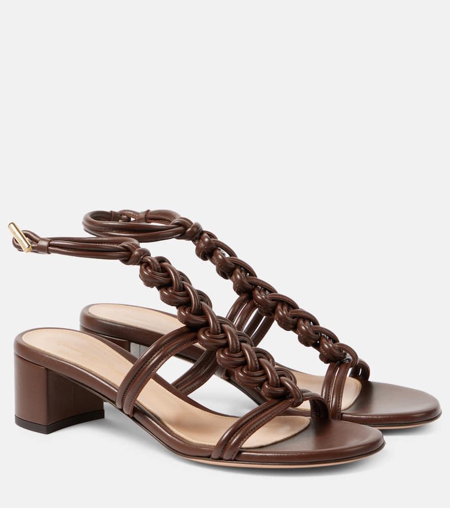 GIANVITO ROSSI Braided Napa T-strap Sandals In Brown Product Image