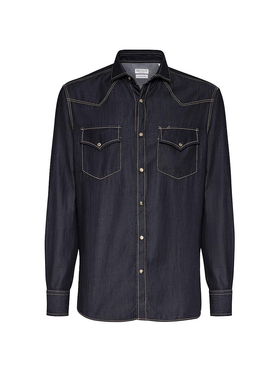 Mens Lightweight Denim Easy Fit Western Shirt Product Image