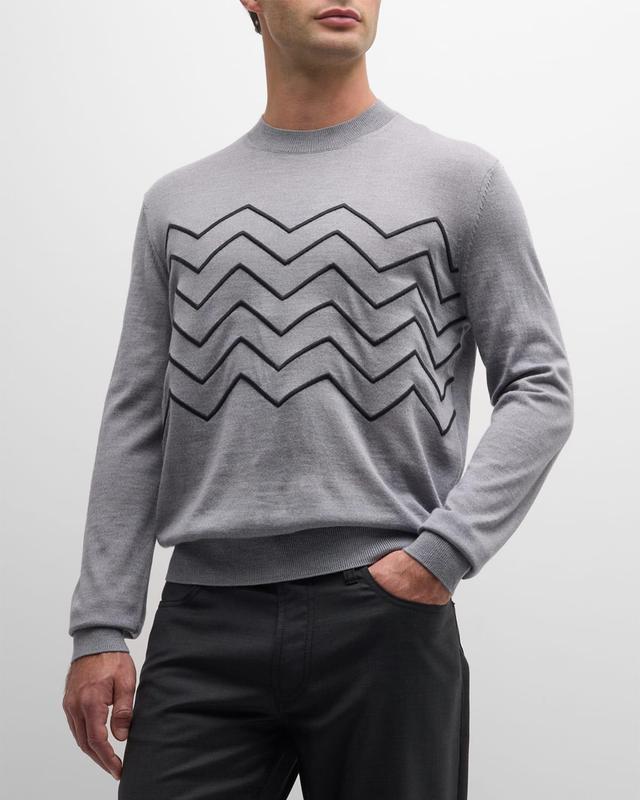 Mens Embroidered Zigzag Wool Sweater Product Image