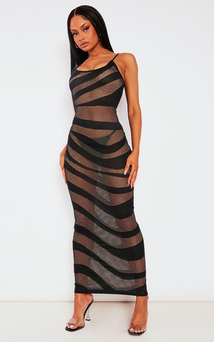 Black Sheer Knit Stripe Midi Dress product image