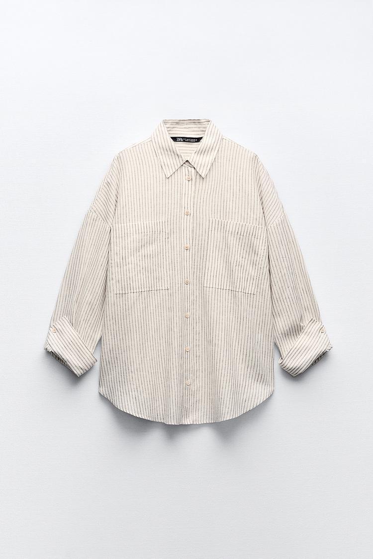 STRIPED METALLIC THREAD LINEN BLEND SHIRT Female product image