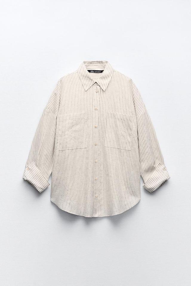 STRIPED METALLIC THREAD LINEN BLEND SHIRT Female Product Image