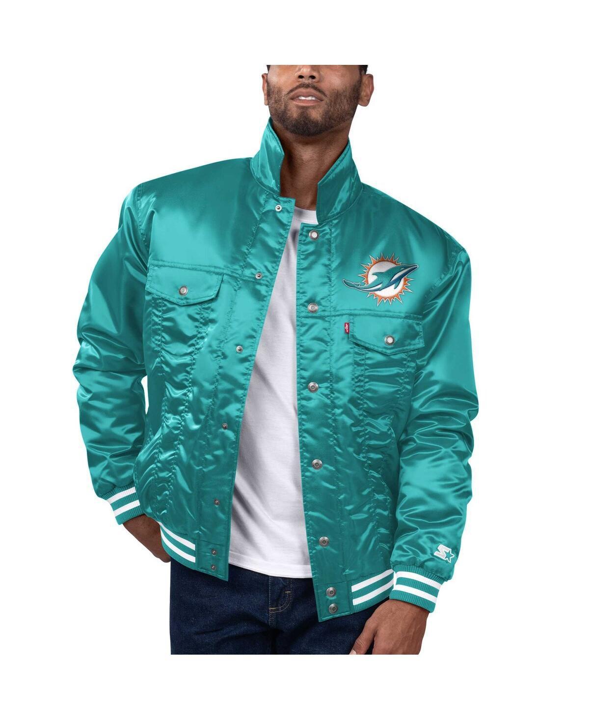 Levis x Starter Mens Aqua Miami Dolphins Silver Tab Trucker Full-Snap Jacket Product Image