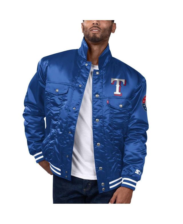 Levis x Starter Mens Royal Texas Rangers Silver Tab Satin Full-Snap Trucker Jacket Product Image