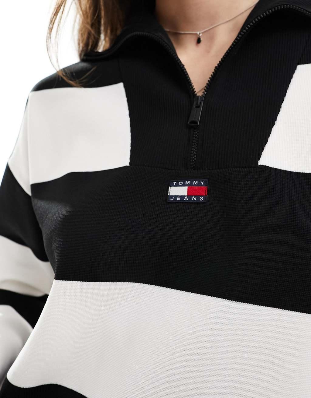 Tommy Jeans half zip color block sweater in black Product Image