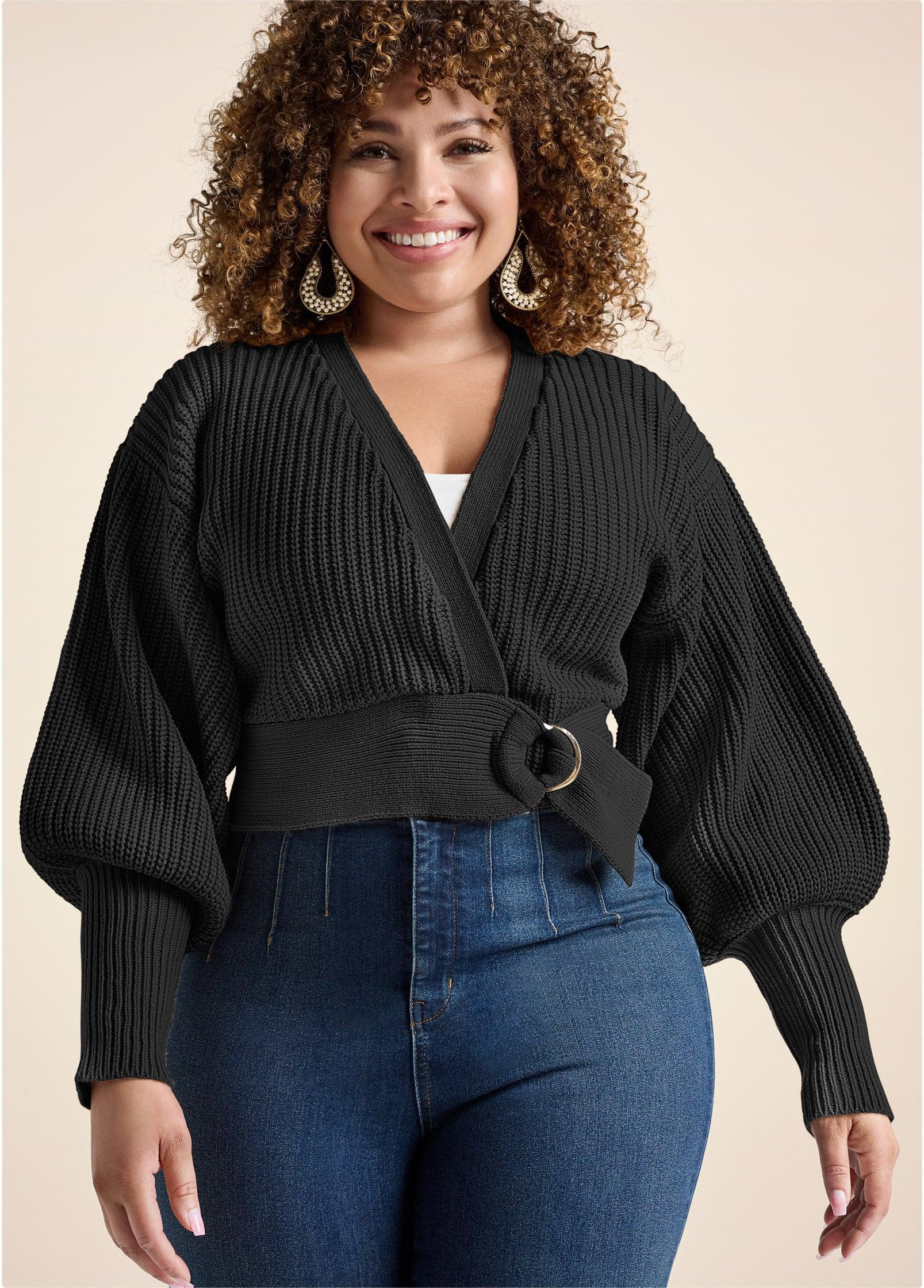 Wrap Balloon Sleeve Sweater - Black product image