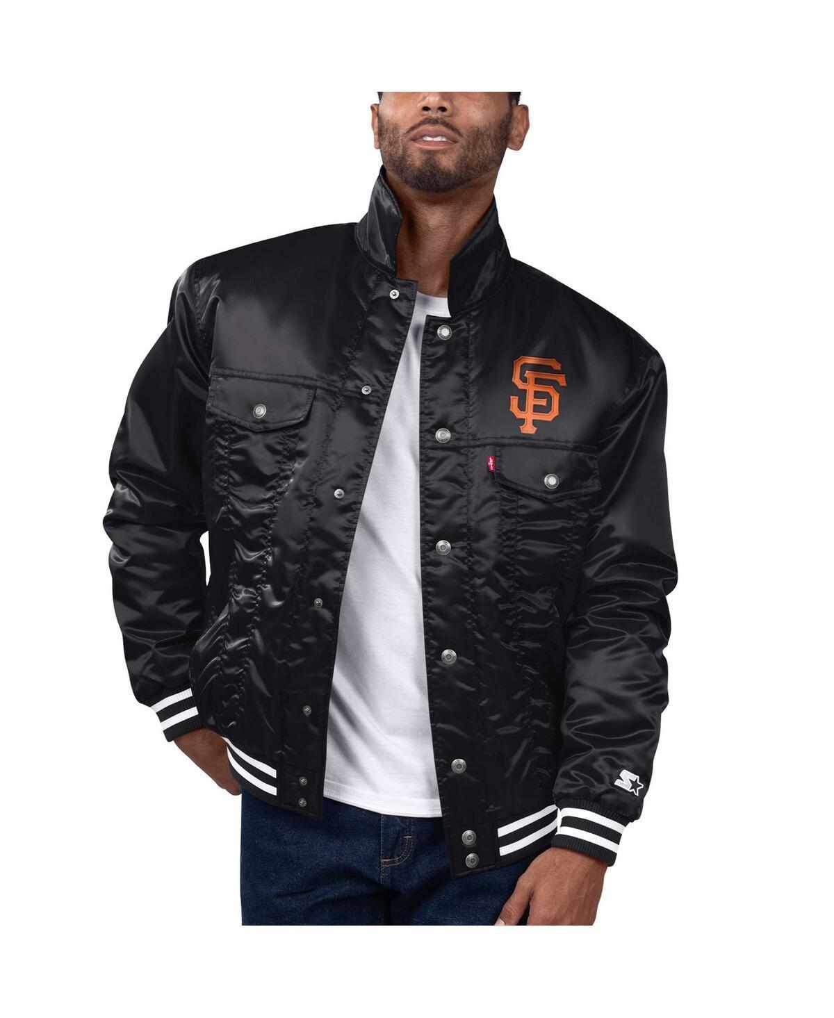 Levis x Starter Mens Black San Francisco Giants Silver Tab Satin Full-Snap Trucker Jacket Product Image