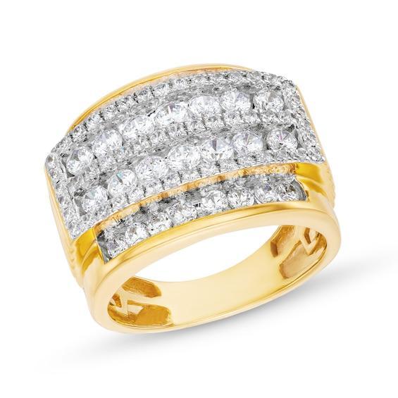 Men's 2-1/2 CT. T.w. Diamond Raised Rectangular Multi-Row Ring in 10K Gold Product Image