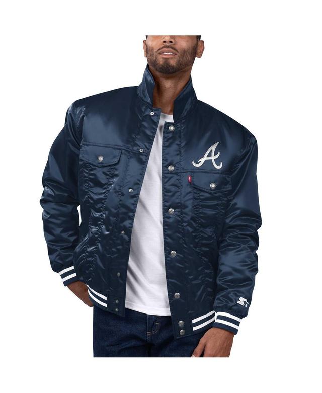 Levis x Starter Mens Navy Seattle Mariners Silver Tab Satin Full-Snap Trucker Jacket Product Image