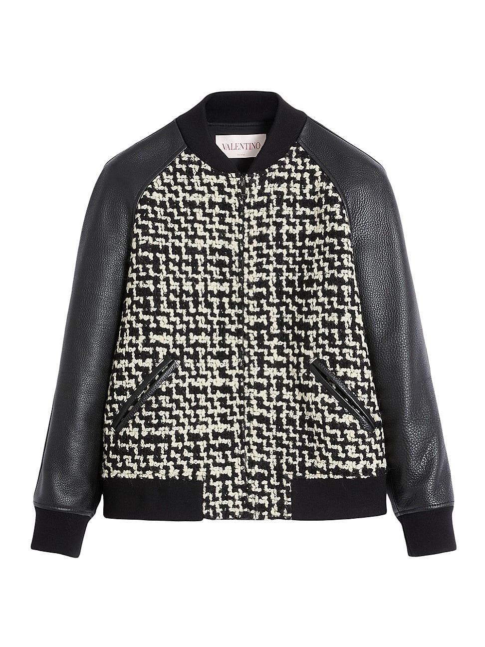 Mens Wool Tweed Bomber Jacket with Chez Valentino Patch Product Image