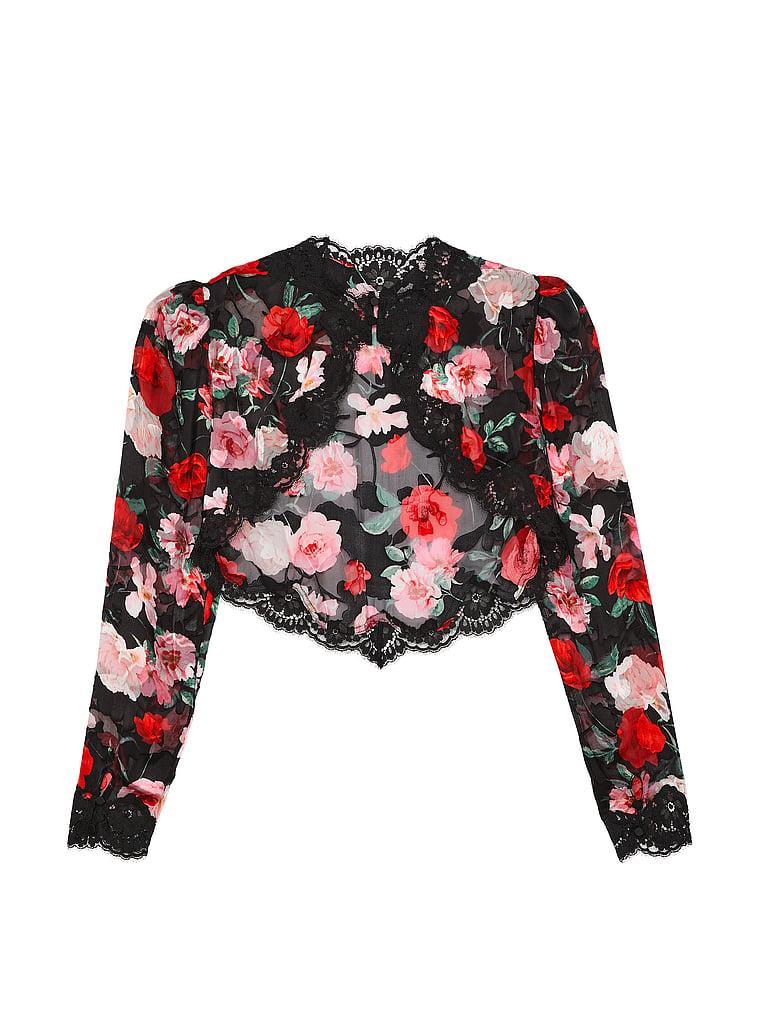 Atelier Victoria's Secret Noir Burnout Satin & Lace Trim Bolero Top Product Image