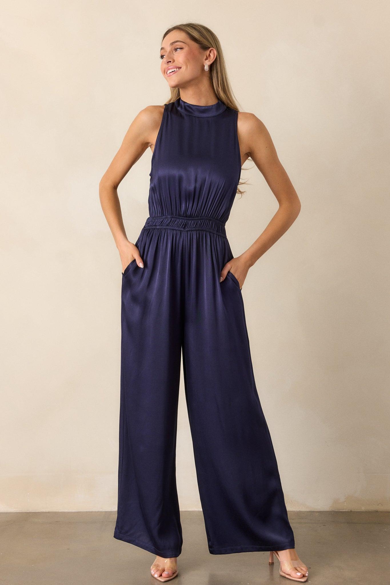 MINKPINK Lumina Midnight Blue High Neck Jumpsuit Product Image