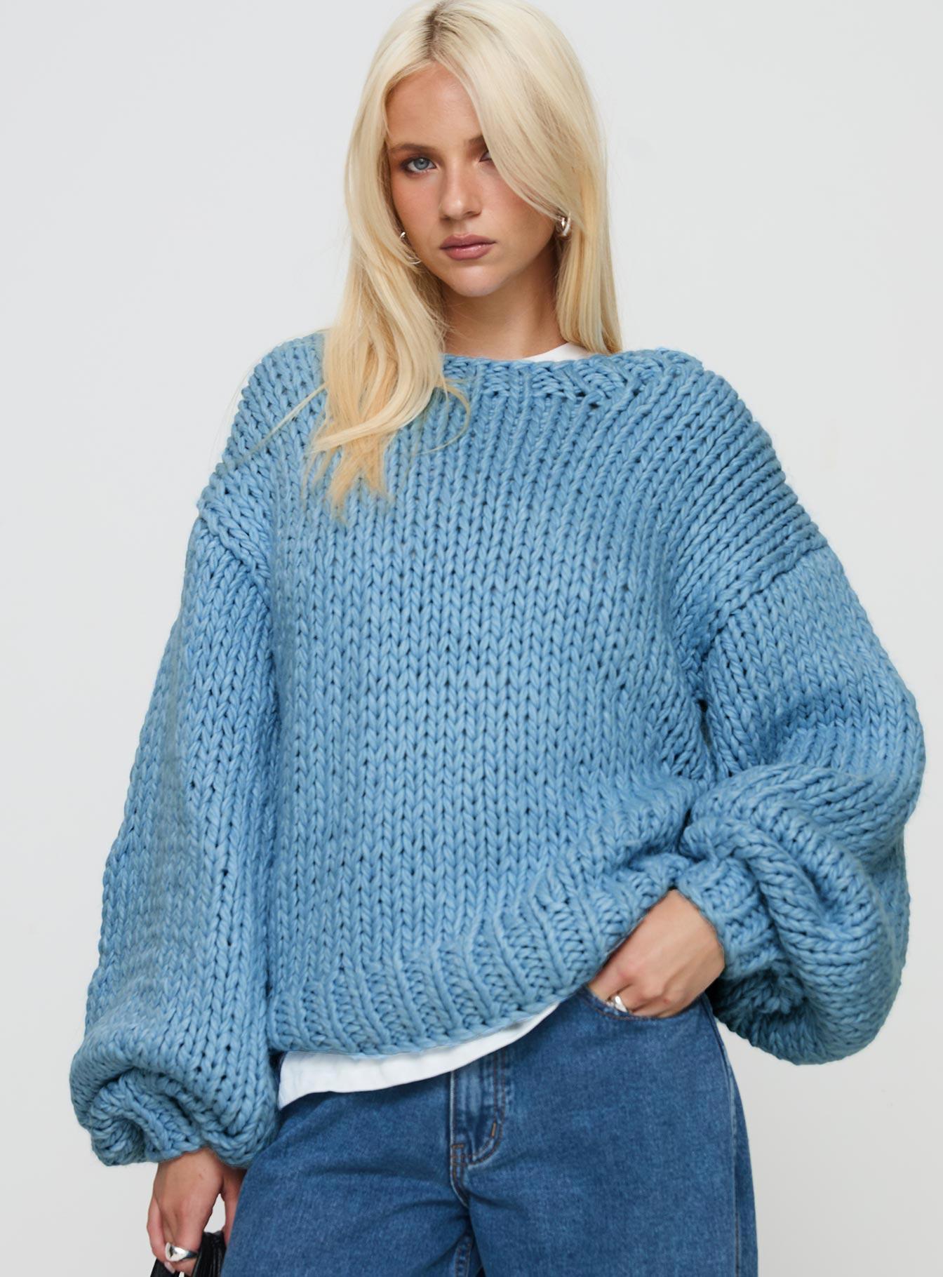 Arrowtown Hand Knit Sweater Blue Product Image