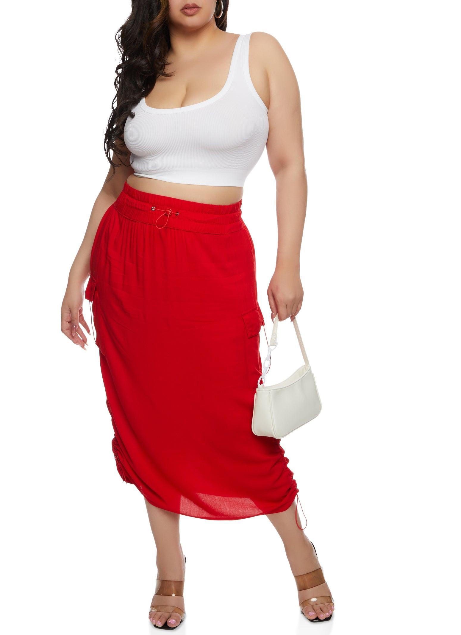 Womens Plus Size Linen Toggle Drawstring Hem Cargo Skirt product image