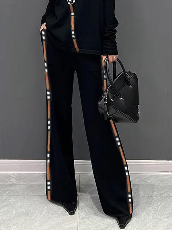 Loose Wide Leg Contrast Color Pockets Pants Trousers Product Image