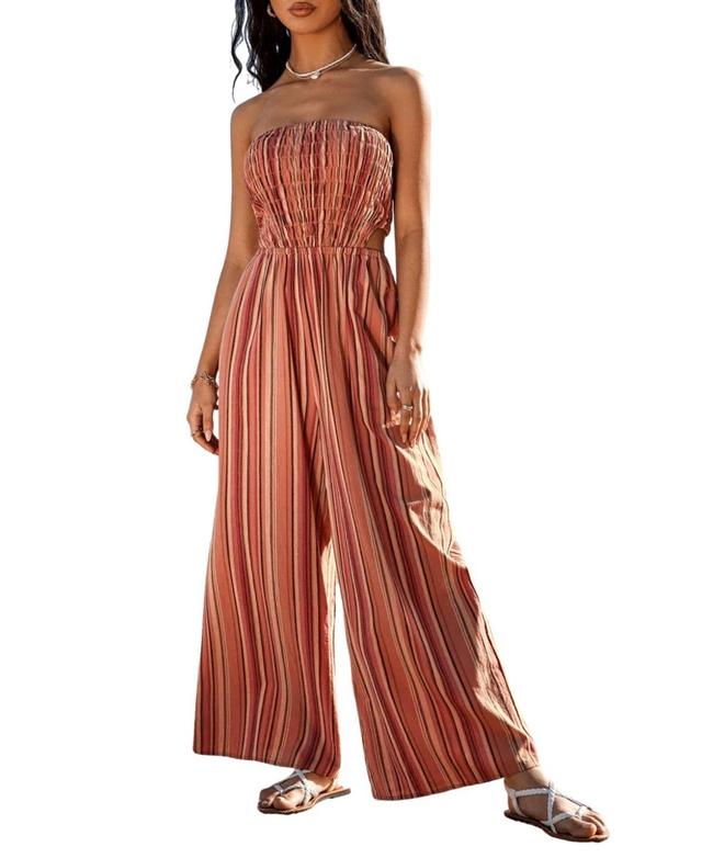 Cupshe Womens Striped Smocked Wide Leg Tube Jumpsuit Product Image