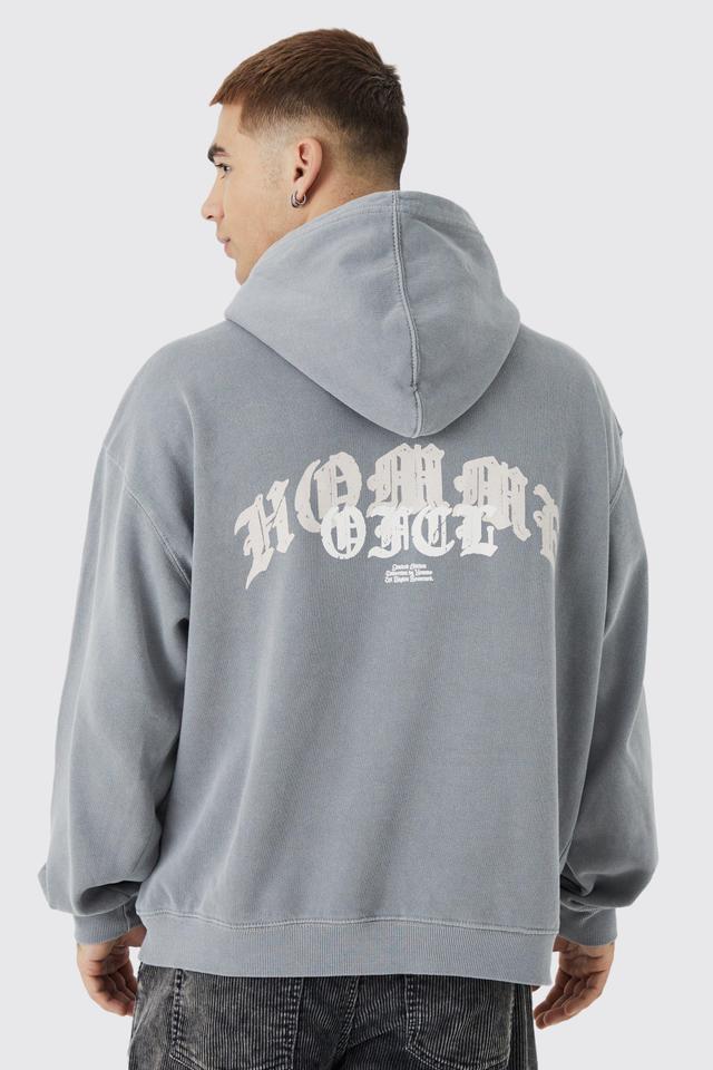 Mens Grey Oversized Overdye Graphic Hoodie, Grey Product Image