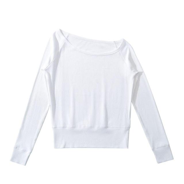 One-Shoulder Long-Sleeve Plain Tee Product Image