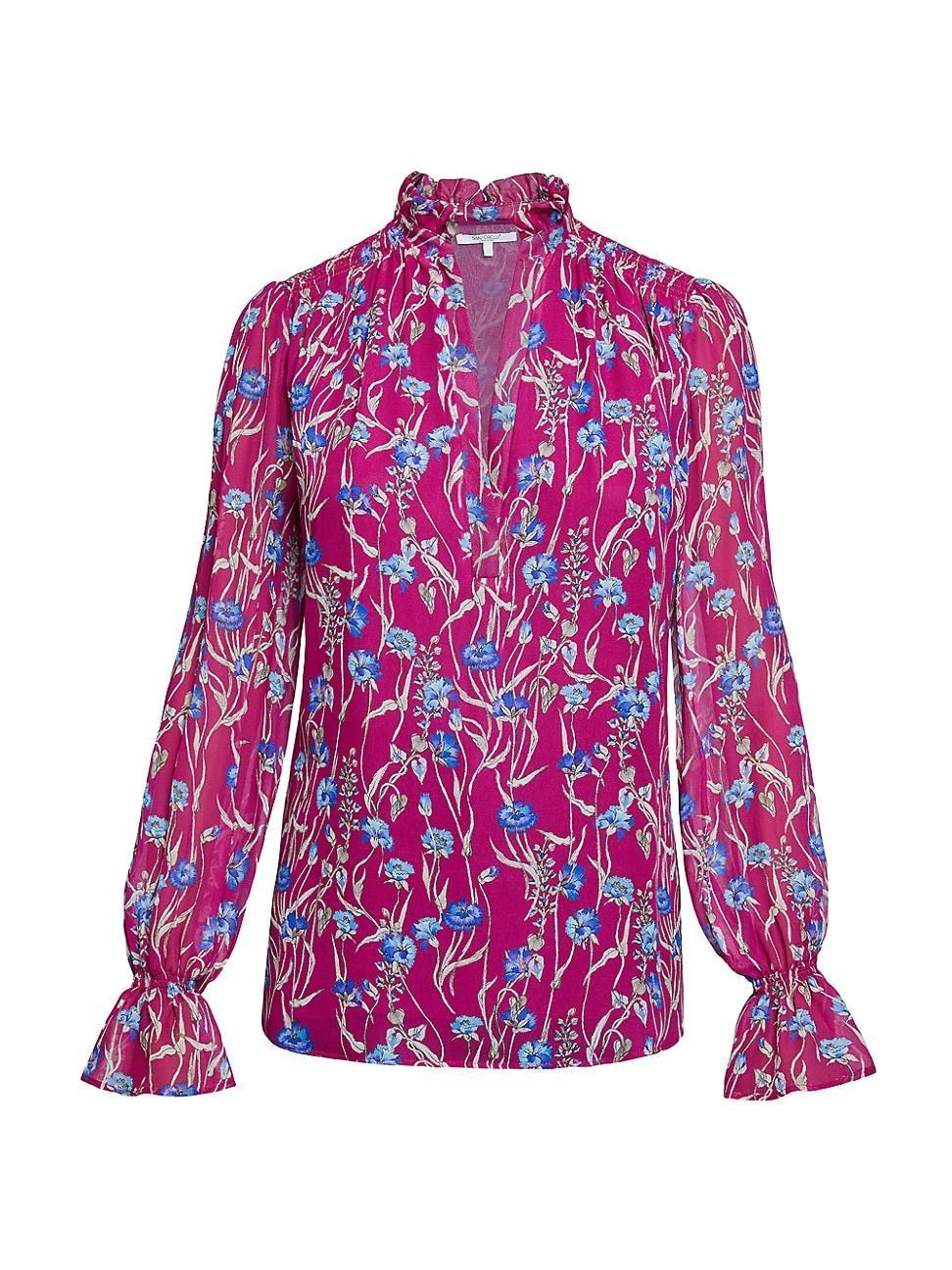 Womens Ruffled Floral Georgette Blouse Product Image