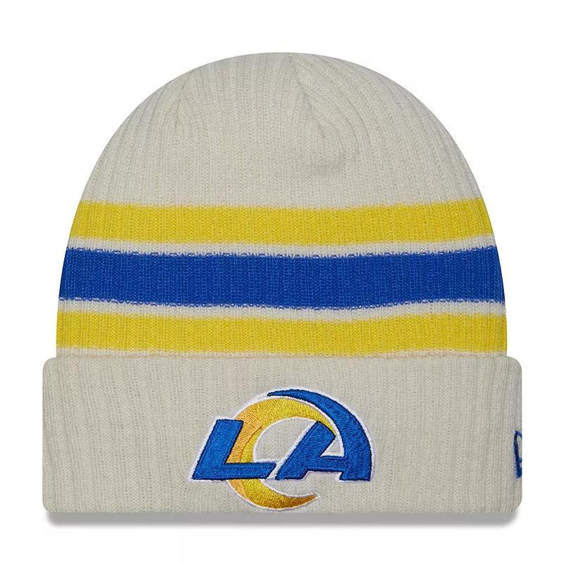 Mens New Era Cream Los Angeles Rams Team Stripe Cuffed Knit Hat Product Image