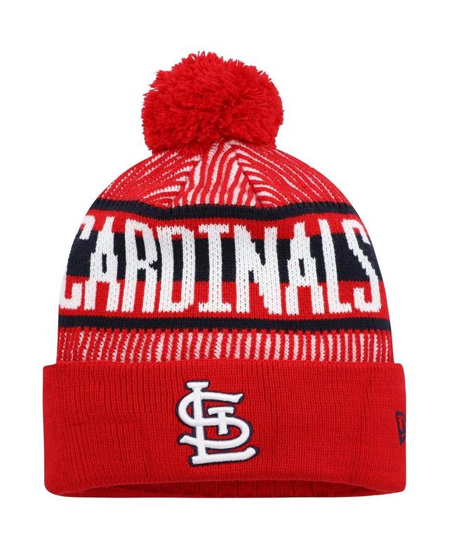 Mens New Era St. Louis Cardinals Striped Cuffed Knit Hat with Pom Product Image