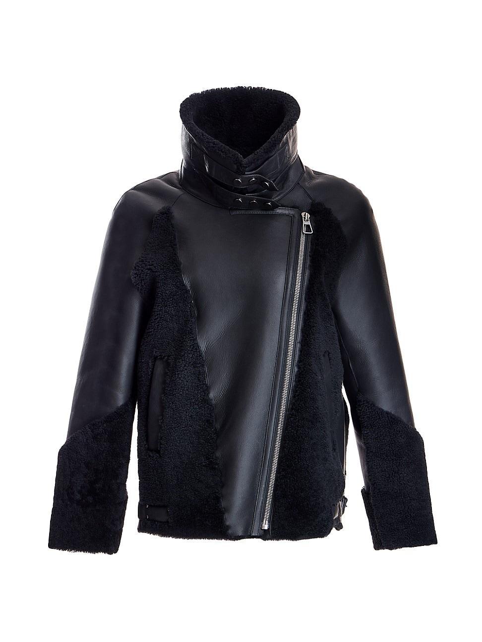 Womens Leather & Shearling Biker Jacket product image