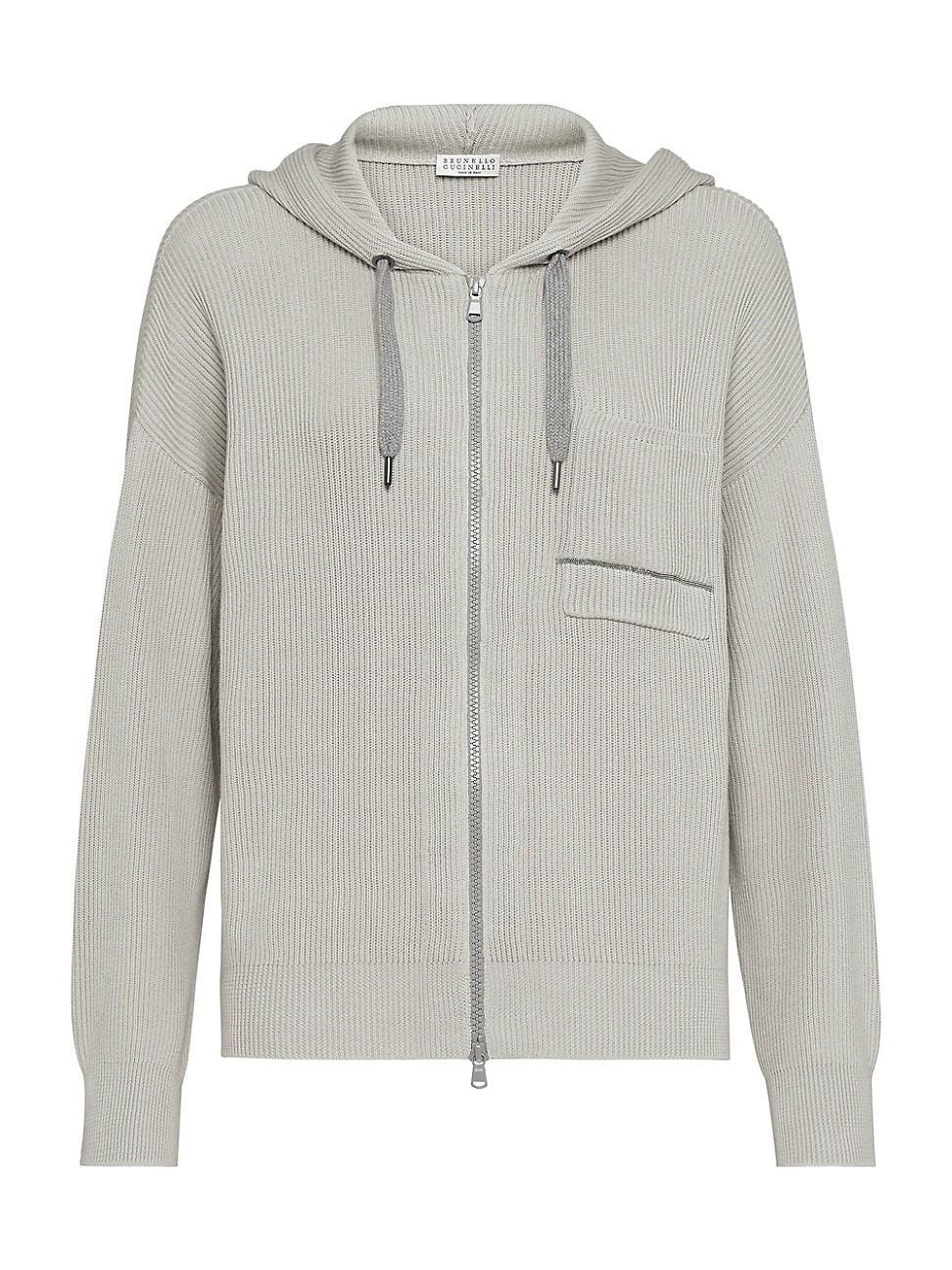 Womens Cotton English Rib Hooded Cardigan with Shiny Detail Product Image