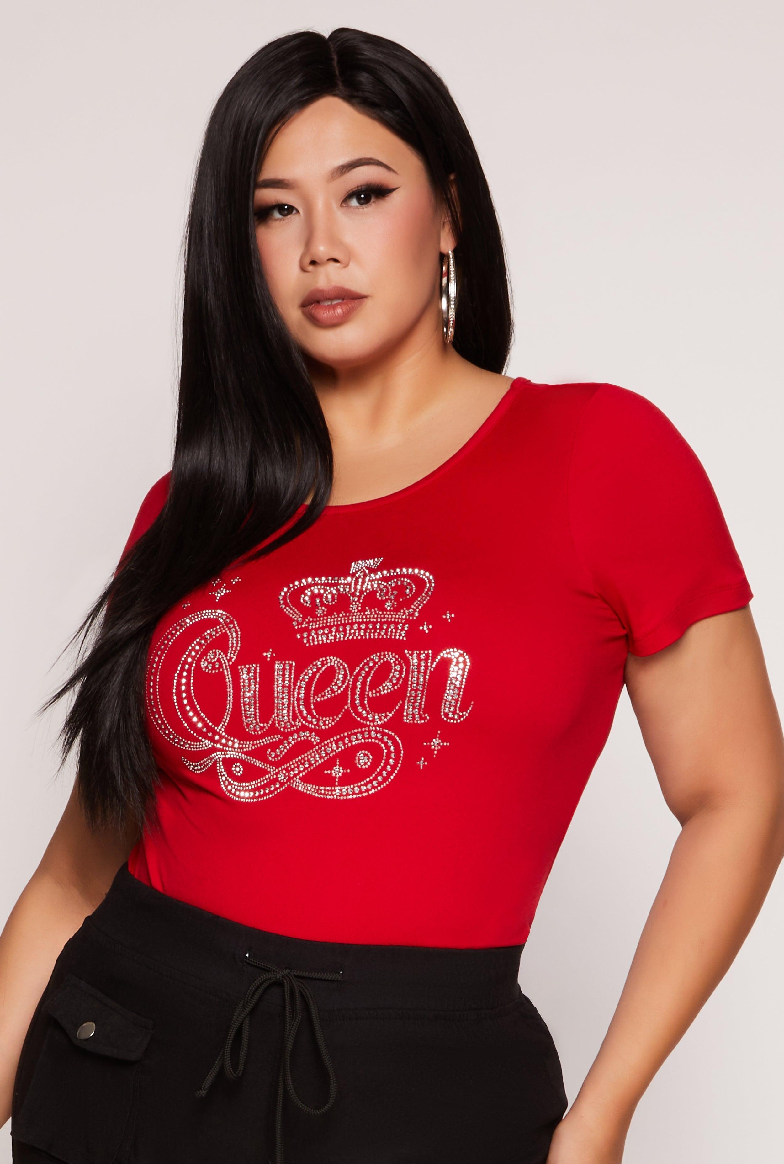 Womens Plus Size Queen Rhinestone Ruched Graphic Tee Product Image