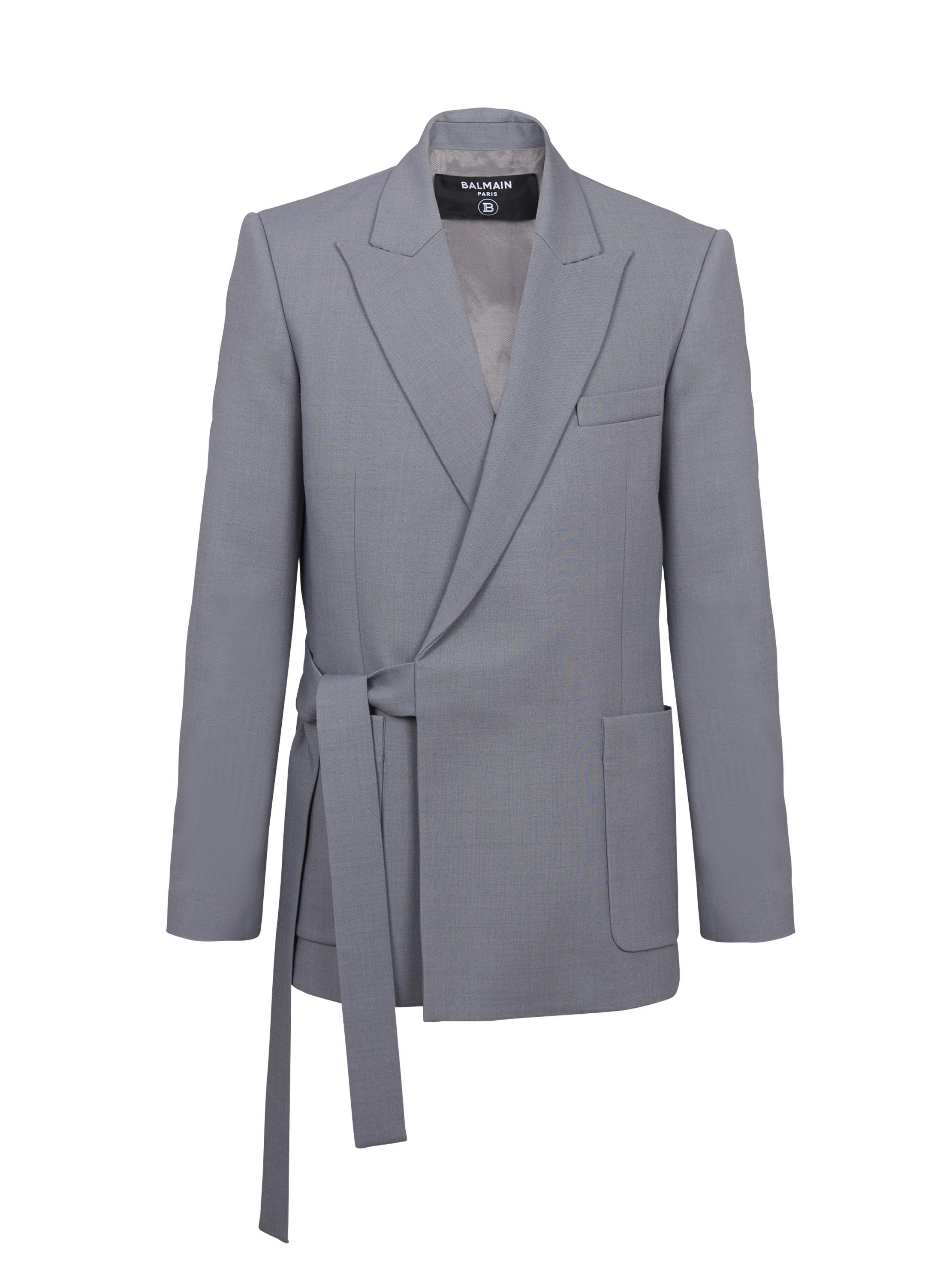 Belted asymmetrical jacket in double crepe Product Image