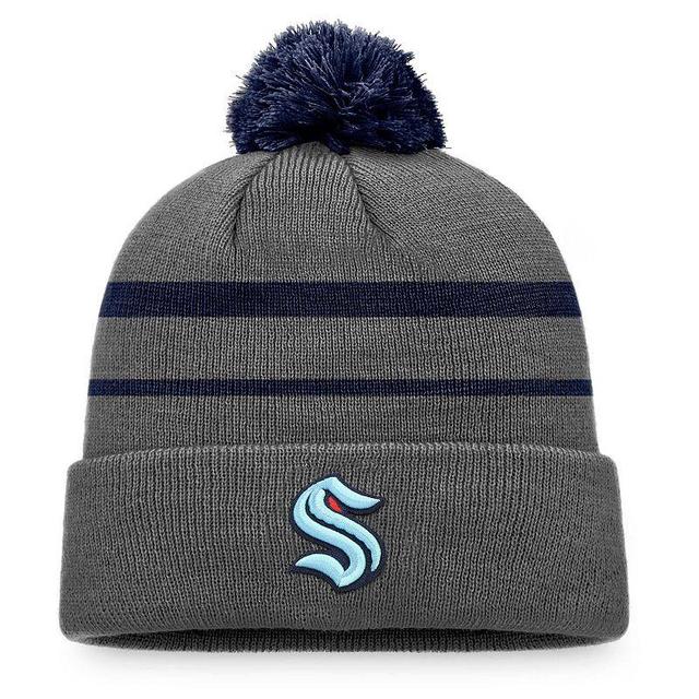 Mens Fanatics Branded Charcoal/Deep Sea Blue Seattle Kraken Cuffed Knit Hat with Pom Product Image