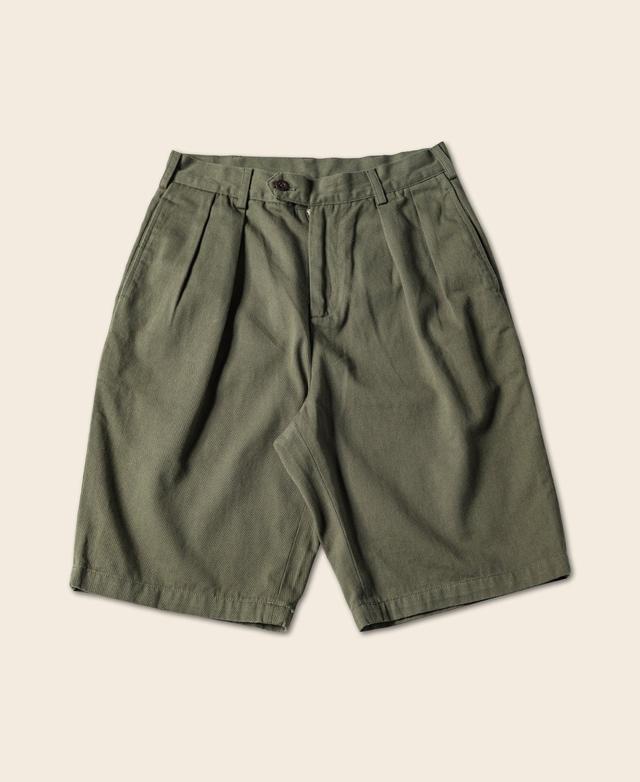 Classic Straight Leg Double Pleated Shorts - Olive Product Image